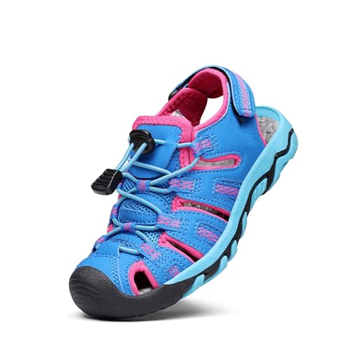 DREAM PAIRS Boys Girls Summer Outdoor Athletic Sport Sandals Walking Hiking Hook and Loop Adjustable Multicolor for Toddler/Little/Big Kids 6 Toddler Navy/Fuchsia/Mint