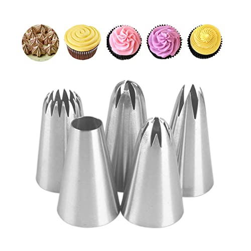 Icing Piping Nozzles,5Pcs/Set Stainless Steel Round Piping Nozzles Cake Decorating Tips Set for Baking, Cakes, Cup Cakes, Cookies