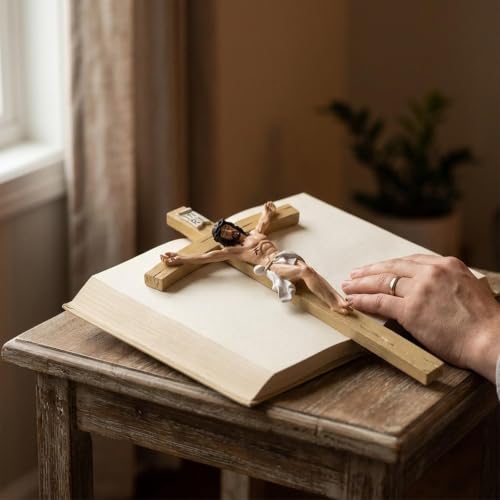 Crucifijo Jesús hecho a mano regalo religioso de mesa católica para familias 5