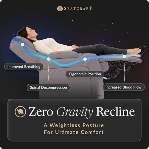 Image of Seatcraft Apex Gray Italian Leather Home Theater Seating, Zero Gravity Power Recliner Chair, Powered Headrest and Lumbar Gaming and Lounge Sofa Furniture for Cinema Room, Row of 2 Loveseats