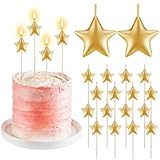 Threlaco 16 Pack Star Candles for Cake Birthday Star Shaped Sparkler Candles Stereo Cake Topper Decorations for Birthday Party Supplies (Golden)