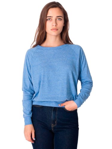 American Apparel Women's Tri-Blend Rib Light Weight Raglan Pullover, Athletic Blue, Medium