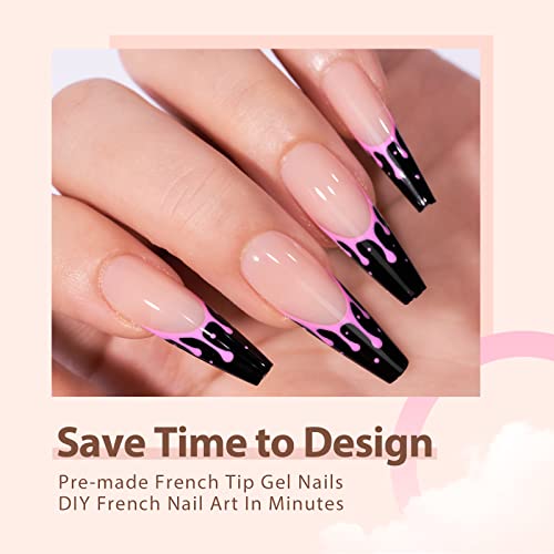 Btartboxnails Black French Tip Gel Nails, 300Pcs Nude Extra Long Coffin Soft Gel Nail Tips, Unltra Fit Black French Tip Press On Nails 15Sizes, French X-Coat Tips With Pre-Applied Base Coat Cover, Soak Off French Tips For Nail Extensions #TOP2