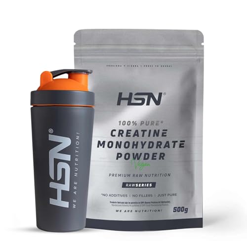 Créatine Monohydrate en Poudre de HSN + SHAKER | Sans Arôme 500 g | 100% Monohydrate de Créatine pure Sans Additifs | No-GMO, Vegan, Sans Gluten