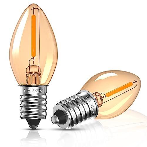 Bonlux E14 LED Light Bulb 0.5W E14 Night Light Bulb C7 LED SES Vintage Candle Lamp Small Screw Edison Amber Salt Lamp Bulbs Candelabra Bulbs Ultra Warm White 2200K (2 Pack)