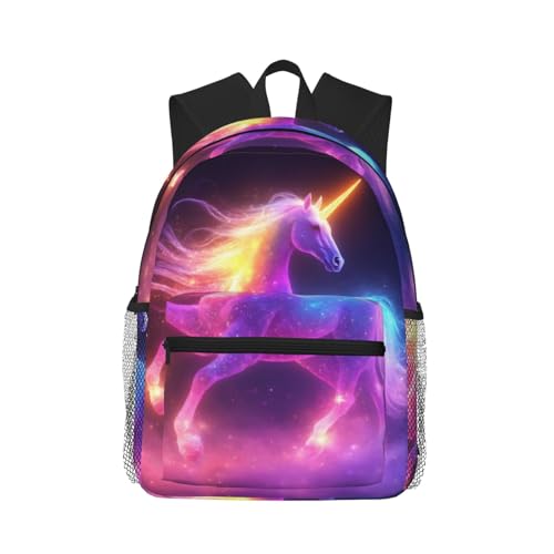 Lightweight Polyester Travel Hiking Backpack for Men Women, Rainbow Stars Nebula Galaxy Unicorn Bags, Large Capacity Anti-Theft Multipurpose Bookbag with USB Charging Port