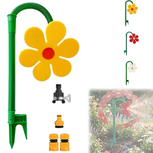 Wasserspielzeug Kinder Garten 360 Tanzende Blume Wassersprinkler Kinder Outdoor Crazy Daisy Sprinkler Garten Lustige Wasserspiele Gartens Kinders für Rasen & Sommer (Gelb)