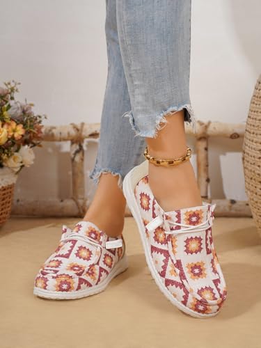 White Geometric Print Loafers & Boat Deck Shoes, Artistic Walking Shoes with Colorful Patterns & Non-Slip Sole, Lightweight Breathable Casual Shoes for Men & Women4