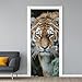Bengal Tiger Pine Needles 3D Door Mural Peel, Realistic Animals Plant Door Stickers Self-Adhesive, Nature Theme Wallpaper Waterproof Decals PVC for Home Decor Kitchen Bedroom 31.5