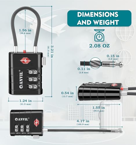 ANVIL Luggage Locks - TSA Approved, Advanced TSA008 Core, Alert Indicator. Great Suitcase & Backpack Lock for Travel & Daily Use. (2, Black) - Image 7