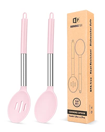Lot de 2 grandes cuillères de cuisine en silicone, anti-adhésives, solides et résistantes à la chaleur, pour mélanger, servir, égoutter, mélanger Cover