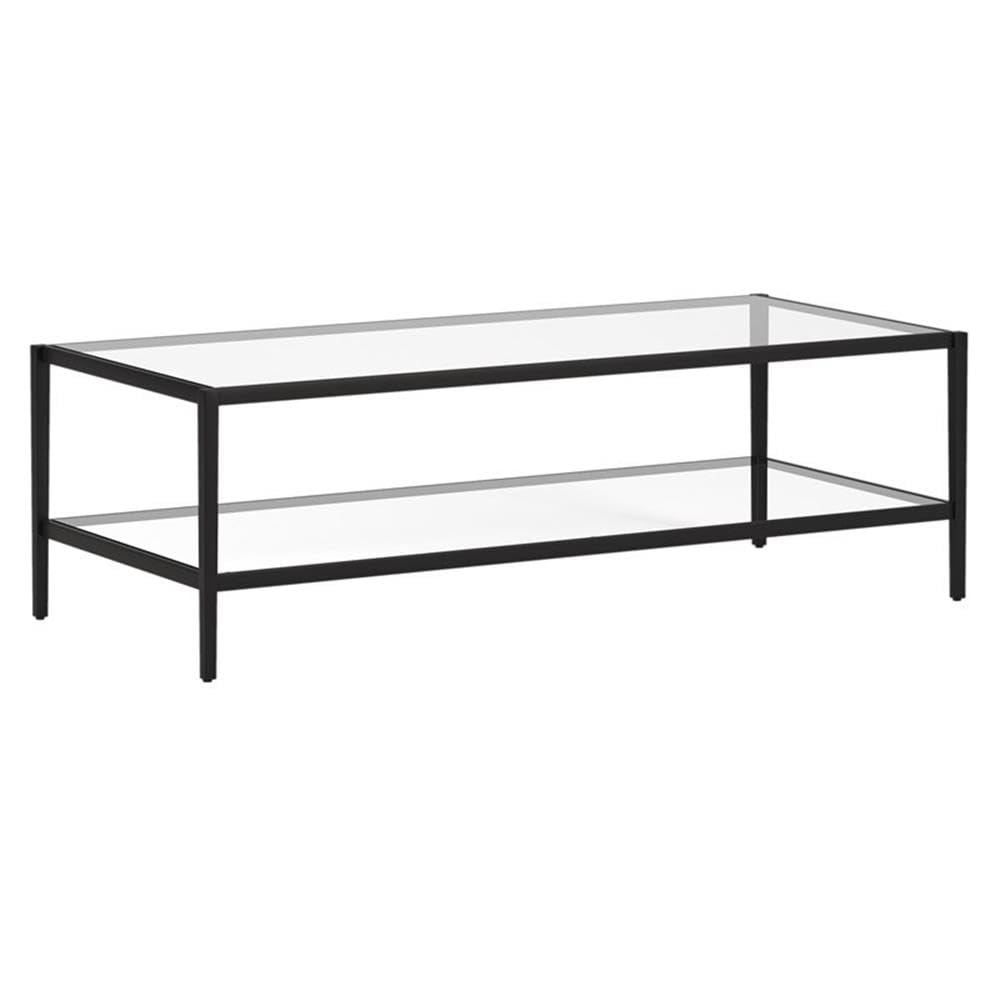 Photo 1 of ***MISSING LEG***

Henn&Hart 54" Wide Rectangular Coffee Table with Glass Shelf in Blackened Bronze, Modern coffee tables for living room, studio apartment essentials