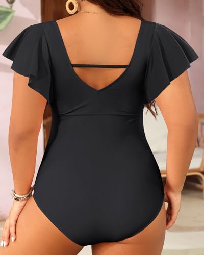 Aqua Eve Plus Size One Piece Swimsuit with Sleeve Tummy Control Bathing Suit Ruffle Vintage Swimwear2