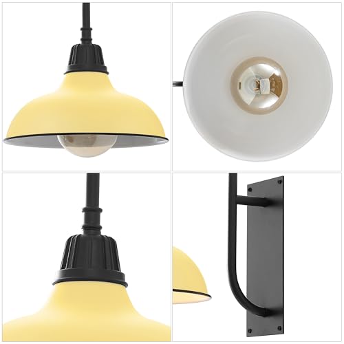 Image of JONATHAN Y 12.25 inch Matte Yellow /Black 1-Light Farmhouse Gooseneck Outdoor Wall Sconce Lamp, with Black Metal Bowl Shade, Industrial Iron LED Porch Light for Patio Garage Entryway (JYL7614H)