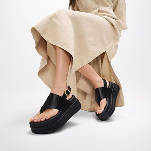 FitFlop Women's F-Mode Stack Leather Back-Strap Toe-Post Sandals Wedge2