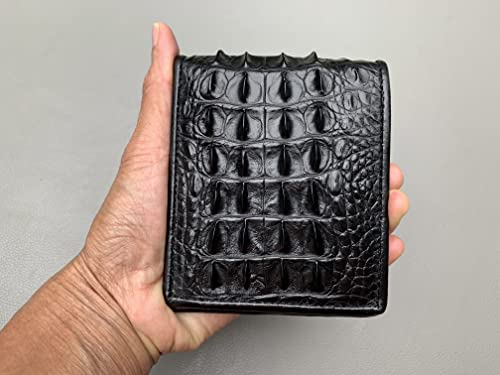 Black and Red Crocodile Leather Skin Men's bifold wallet, Double Side Genuine Alligator4