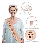 50th Birthday Decorations for Women, 32pcs 50th Birthday Party Decorations, Including Backdrop, Crown, Sash, banner, Hanging Swirl, Cake Topper, balloons, Paper Fans, Anniversary Card and paper fans - Image 4
