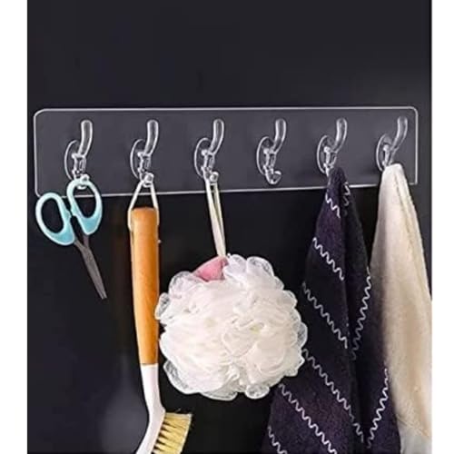 Image of Amazer 6 in 1 Self Adhesive Wall Hooks, Heavy Duty Sticky Hooks for Hanging, Waterproof Transparent Adhesive Hooks for Wall, Wall Hangers for Hanging Kitchen Bathroom Bedroom Accessories