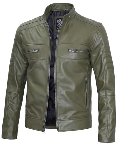 Image of Decrum Cafe Racer Leather Jacket for Men - Real Lambskin Motorcycle Style Mens Jacket with Zipper Closure