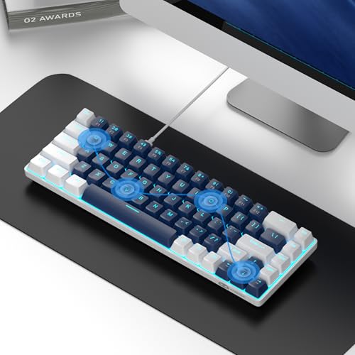 Image of MageGee Portable 60% Mechanical Gaming Keyboard, MK-Box LED Backlit Compact 68 Keys Mini Wired Office Keyboard with Blue Switch for Windows Laptop PC Mac - Blue /White