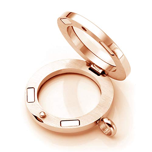 Bg247 Stainless Steel 30Mm Glass Floating Memory Living Locket Circle Necklace (Rose Gold Circle, Rhinestone) #TOP3