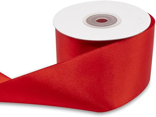 Nastro Rosso da 50 mm in Raso Rotolo da L 25 mt Nastrino 5 cm per Idea Regalo Matrimonio Battesimo San Valentino Natale Capodanno Bomboniera, Bobina