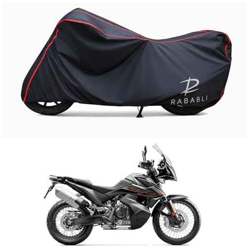 Image of Waterproof Bike Body Cover Compatible for | KTM 890 Adventure | Taffeta Fabric, Red Piping Design, Bottom Elastic Fit | Dustproof, Sun UV & Rain Protection for All Bikes