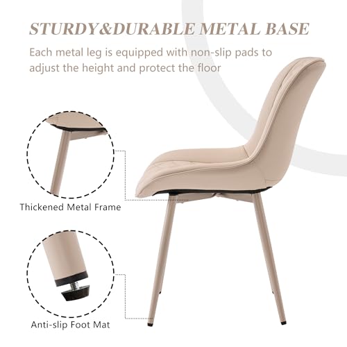 Image of YOUNIKE Dining Chairs Set of 2 Kitchen & Dining Room Chairs Modern Cream | Faux leather waterproof, comfortable accent side chairs with upholstered back and metal legs, easy to clean assemble; 300lb
