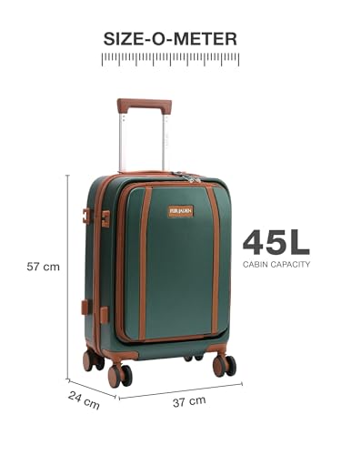 Image of Fur Jaden The Wayfarer 55cm Cabin TechPro Polycarbonate Suitcase I USB-C Charging Port I Laptop Compartment I 8 Silent Shock Absorbing Wheel I TSA Lock I Aviation Grade Trolley (Forest Green, TechPro)