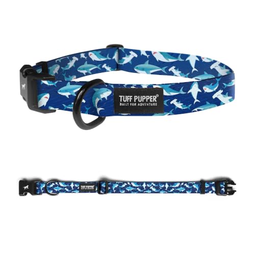 Image of Tuff Pupper Premium Adjustable Dog Collar, Stylish Pattern Collars Designed in USA, Quick Release Buckle, Shark Tide Medium (1 Inch Wide x 13-18 Inch Neck)