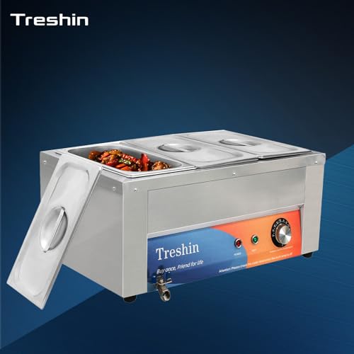 Treshin FW 3 PAN-21 QT Pan Commercial Food Warmer 21 Qt Capacity 1200W Stainless Steel Electrical Bain Marie Buffet Food Warmer Steam Table thumb #7