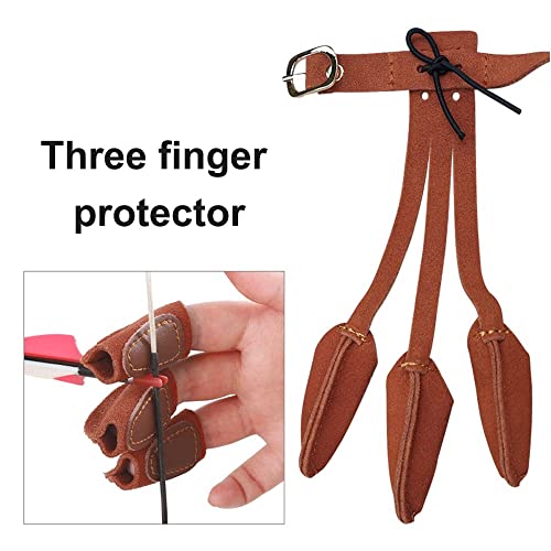 MiOYOOW Leather Archery Gloves, Adjustable Archery 3 Finger Guard Hunting Shooting Accessories for Recurve Bow Traditional Bow