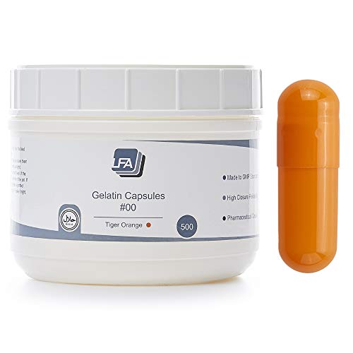 Cápsulas vacías tamaño 00 – Gelatina de color naranja – Tarro de 500 unidades – Se adapta a la bandeja de llenado de máquina de cápsulas – Tapas de...