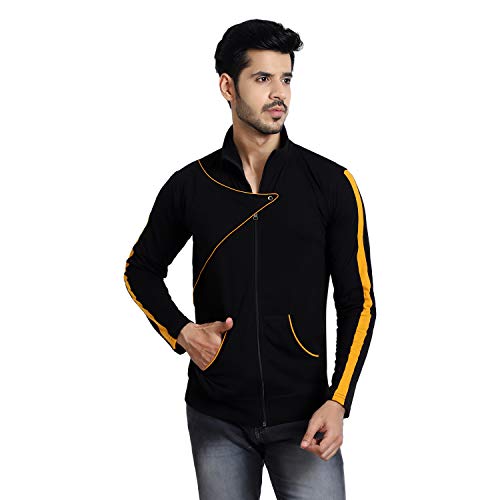 Black Collection Men’s Self Design Full Sleeves Zipper T Shirt