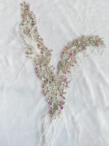 Applique à coudre plume strass pour création robe mariée AB - 5