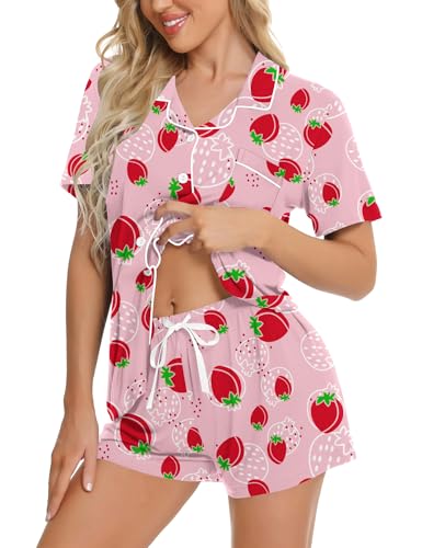 Image of SWOMOG Womens Button Down Pajamas Set Short Sleeve Sleepwear Bride Soft Pj Lounge Sets XS-3XL