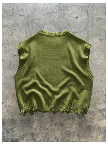 Men's Cross Print Sweater Vests Y2k Ripped Crew Neck Sleeveless Casual Knit Tops Streetwear2