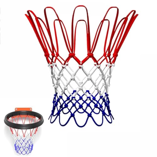Filet de Basket-Ball Tricolore en Polyester pour Panier de 53 cm - Anneaux Métalliques de 45 cm de Diamètre - Longueur de 53 cm,Blanc, Bleu - Frais...