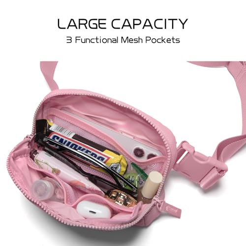 Image of Belt Bag for Women Two-Way Zipper Fanny Pack Crossbody Bags for Women Fashion Waist Packs Cross Body Fanny Pack with Adjustable Strap Gifts for Teen Girls (Pink)