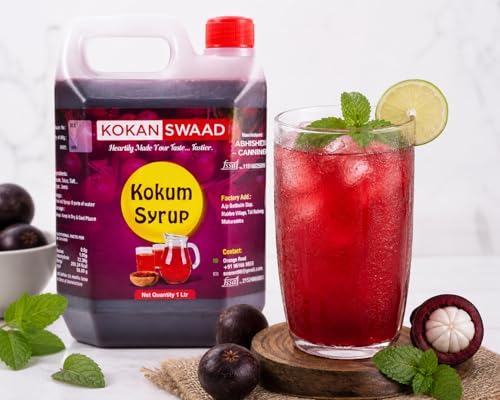Image of KOKANSWAAD Natural Kokum Syrup 1L - Refreshing Drink | Cooling Herbal Juice with Jeera & Garcinia Indica | Immunity Booster | Natural Tangy & Healthy Beverage | Digestive, Cooling & Tasty Sharbat | No Preservatives