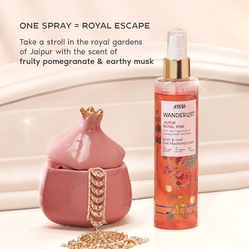 Image of Nykaa Wanderlust Jaipur Royal Pink Body & Hair Fine Fragrance I | Perfume Mist for Women - 200 ml I Bergamot and Neroli Perfume | Long-Lasting, Travel‐Friendly, Vegan,Paraben‐Free, IFRA Certified