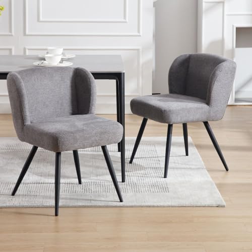 Wahson Juego de 2 Sillas de Comedor Lino Sillas de Cocina Moderna con Reposabrazos, Sillas de Salón Sencillo Sillas Ocios Patas Negras para Sala de Estar/Restaurante, Gris