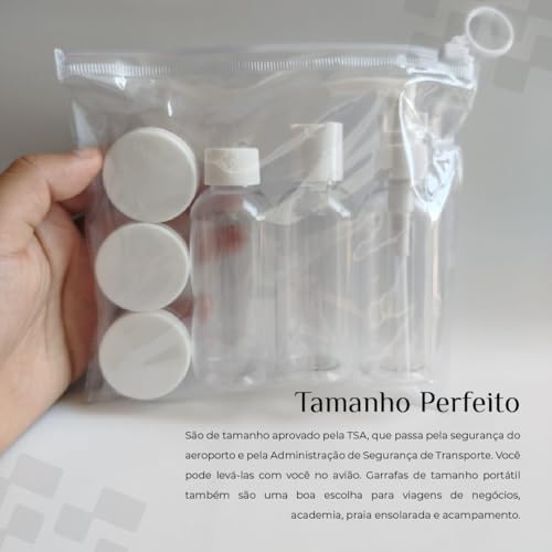 Kit Viagem 8 Peças com Necessaire, Conjunto de Frascos de Viagem para Higiêne Pessoal Ideal para Mal