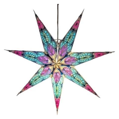 YEPSIO Paper Star 7-Pointed Lantern Lampshade Paper Star Light Shades Large 60cm Star Hanging Decorations for Christmas Wedding Home Decoration Birthday Party Glitter Sea Green Red Multi 7 001 Cover