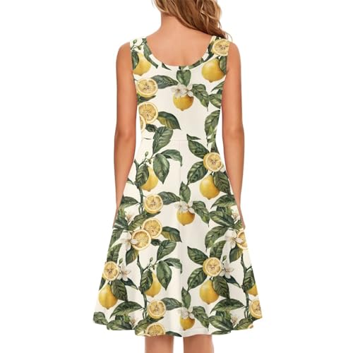 Image of Women's Casual Loose Sundress Midi Sleeveless Crewneck Dress Summer Beach Tank Dress with Pockets