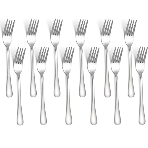 ECVV Dinner Forks Set of 12 | 8 Inch Stainless Steel Silverware | Reusable Heavy Duty Table Forks for Kitchen Restaurant Party & Everyday Use