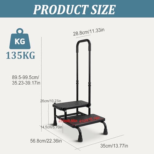 Haushaltstritt 2 Treppenstufen Trittstufe mit Haltegriff, rutschfest Badewannenstufe mit Haltegriff, Tritthocker mit Griff für Erwachsene, ältere Menschen, Fußhocker für Küche, Badewanne,Schwarz