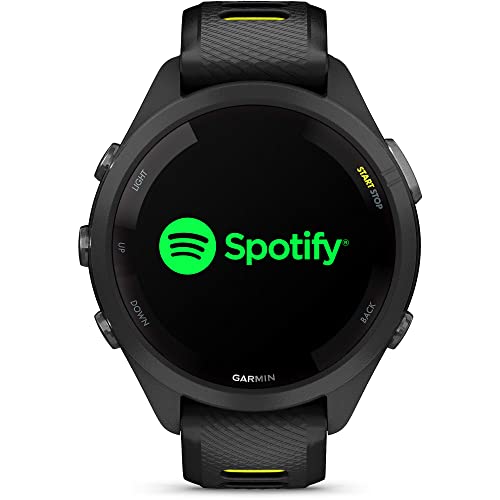 Image of Garmin Forerunner 265S Running Smartwatch, Colorful AMOLED Display, Training Metrics and Recovery Insights, Black and Amp Yellow, 42 mm (Renewed)