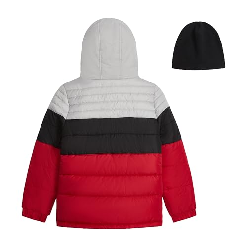 Image of LONDON FOG Boys' Heavyweight Hooded Puffer Jacket with Sherpa-Lined Hood & Fleece Beanie