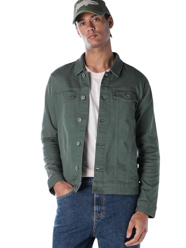 Image of JACK & JONES Men's Spread Collar Cotton Standard Length Washed Denim Jacket